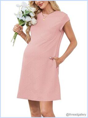 OUGES Cap Sleeve Shift Mini Maternity Dress with Pockets Casual